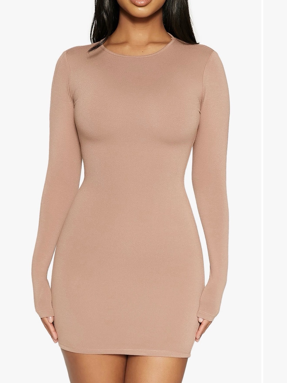 naked wardrobe Long Sleeve Bodycon Mini Dress in Dusty Rose